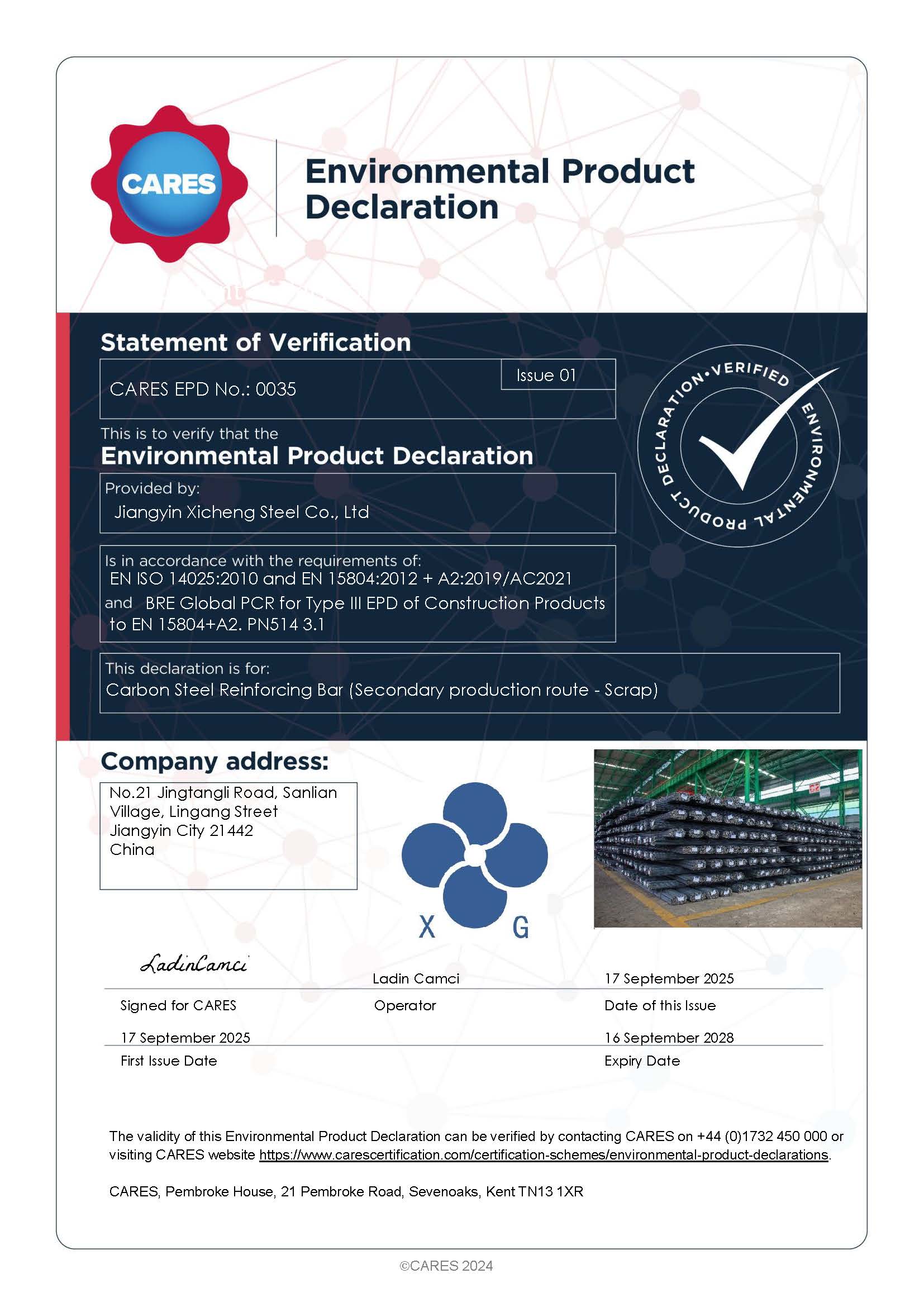 Jiangyin Xicheng Steel Co. Ltd  EPD